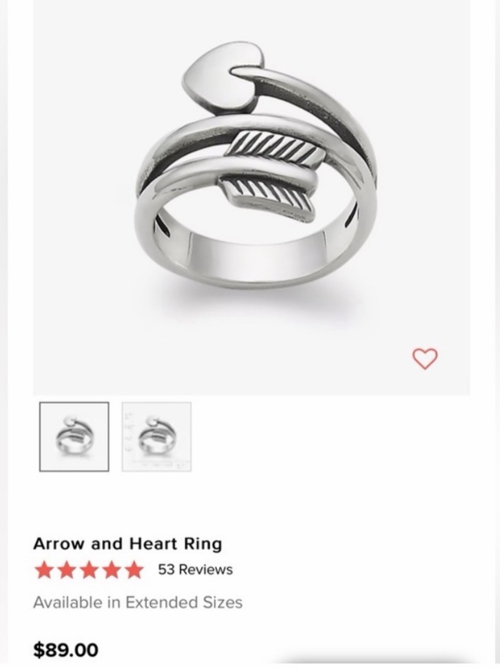 James Avery 925 Stamped Sterling Silver Arrow & Heart Women’s Ring - size 7 - Picture 2 of 7